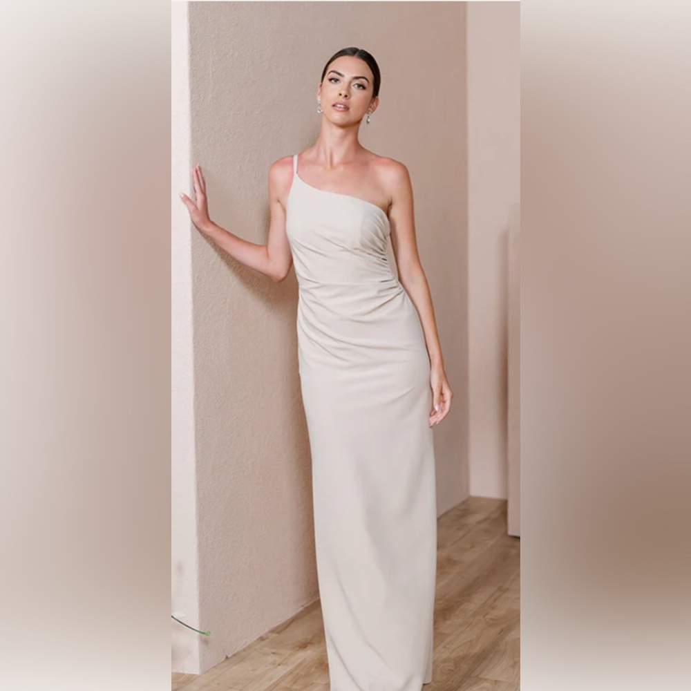COPY - Revelry jade champagne one shoulder bridesmaids dress